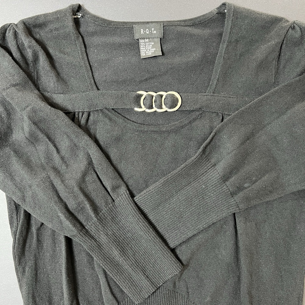 RQT Women's Top Sweater Stretch Size M Black NWT Preppy Business Casual